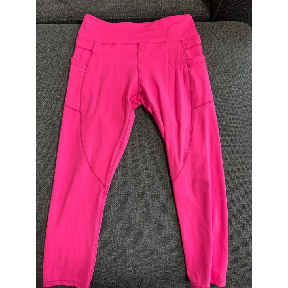 Zyia Active Womens Neon Pink High Waisted Pocket Leggings Cropped Large